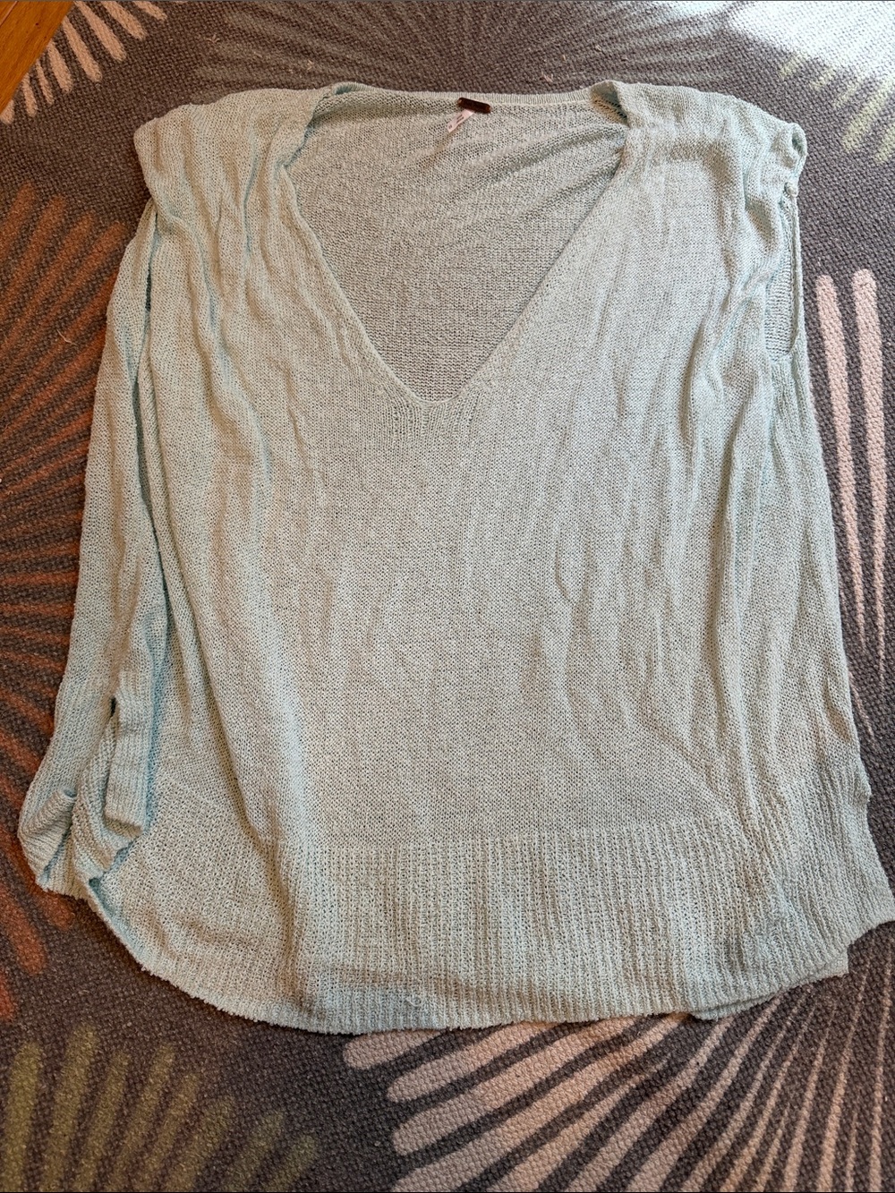 Free People Light Aqua V-Neck Lightweight Sheer Knit Sweater